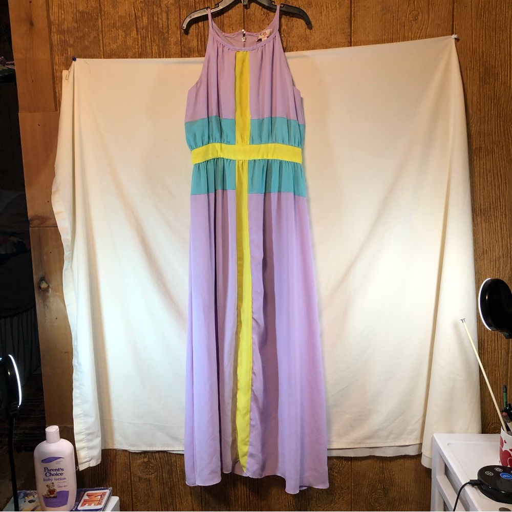 GB girls purple/yellow/green spaghetti strap maxi dress 10